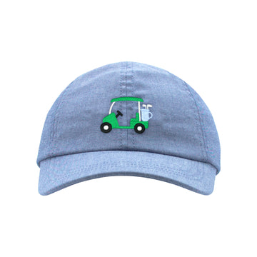 Little English traditional children's clothing, boy's chambray ball cap with green embroidered golf cart for Spring, Wee Ones classic ball cap