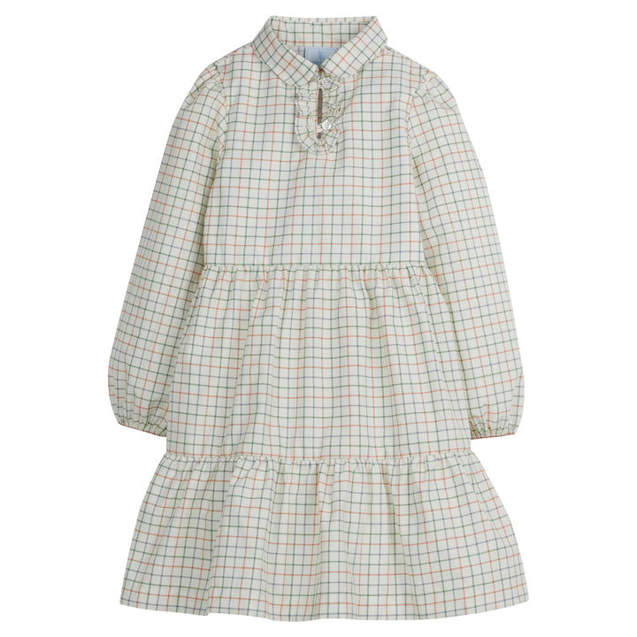Little English girl's long sleeve plaid dress with tiers and collar for fall