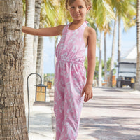 Little English traditional children's clothing, girl's classic jumpsuit in pink havana print for Summer