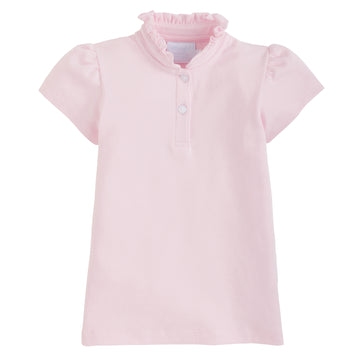 Little English classic children's clothing, girl's light pink knit polo shirt with ruffled collar