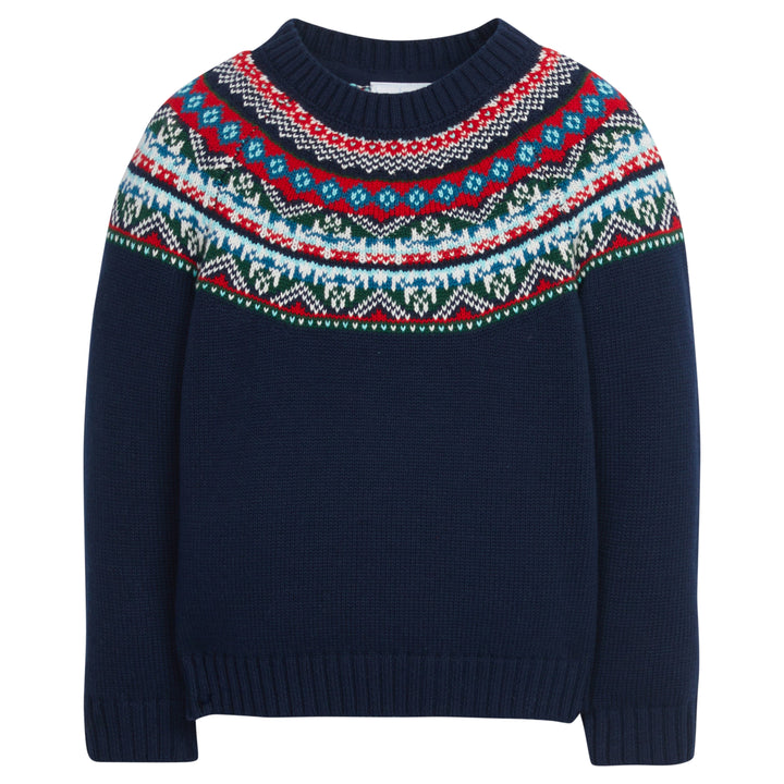 Wool Sweater Navy Fair Isle Sweater Chamula Hand-Knit Fair Isle