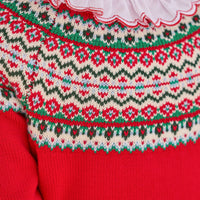 little english classic children's clothing red, green, and cream fair isle sweater for boys and girls for holiday 