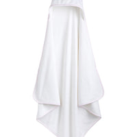 Little English white terry cloth baby towel, hooded towel with embroidered pink bow and light pink trim