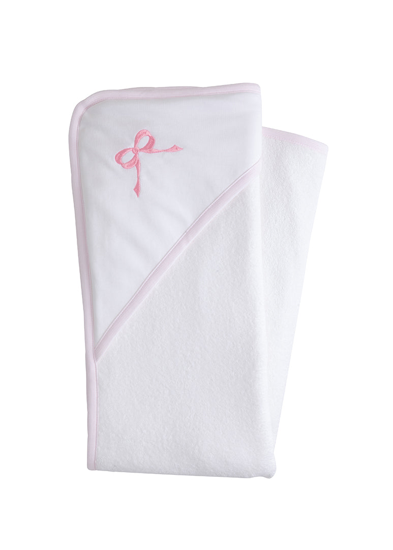 Little English terry cloth baby towel, hooded towel with embroidered  pink bow