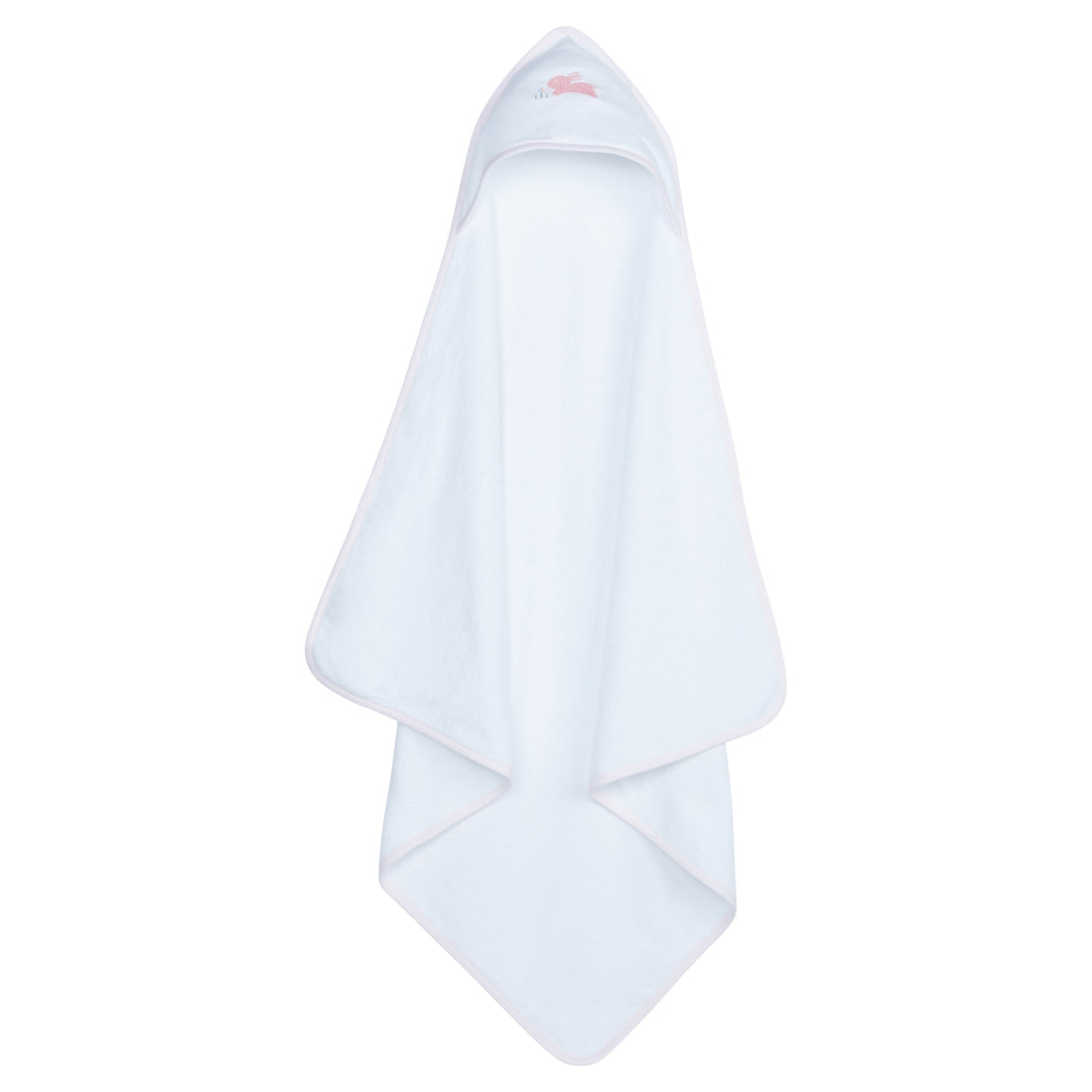 Little English terry cloth baby towel, hooded towel with embroidered pink bunny