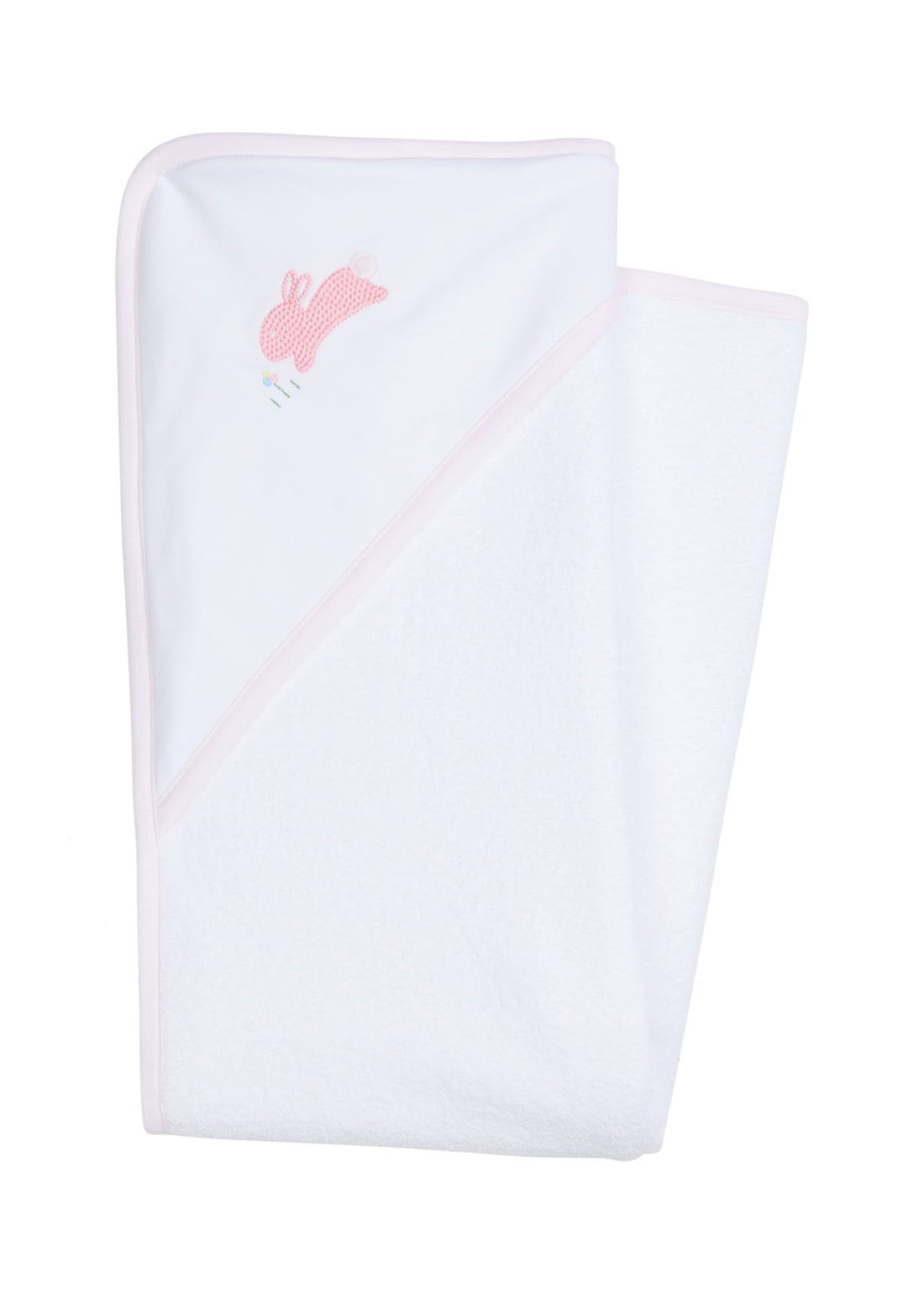 Little English terry cloth baby towel, hooded towel with embroidered pink bunny