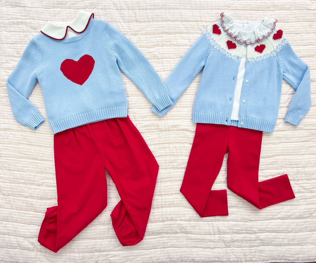 Little English red and blue heart outfits for Valentine&