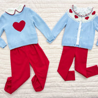Little English red and blue heart outfits for Valentine's Day
