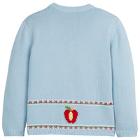 Little English light blue intarsia cardigan with apple design for fall