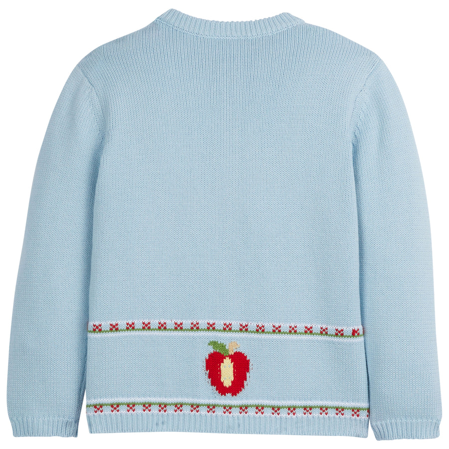 Little English light blue intarsia cardigan with apple design for fall