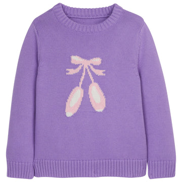 little english classic childrens clothing girls purple knit intarsia sweater with pink ballet slippers