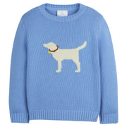 Little English classic intarsia sweater with lab motif, traditional light blue fall sweater for boys