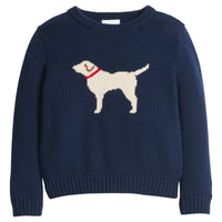 little english classic children's clothing boys navy sweater with cream lab motif for fall 