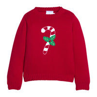 Little English traditional children's clothing. Red Intarsia Sweater with candy cane motif