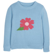 little english classic childrens clothes girls light blue knit intarsia sweater with pink flower motif
