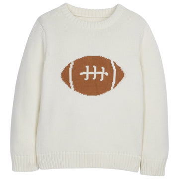 Little English classic childrens clothing toddler boys cream knit sweater with football motif on chest