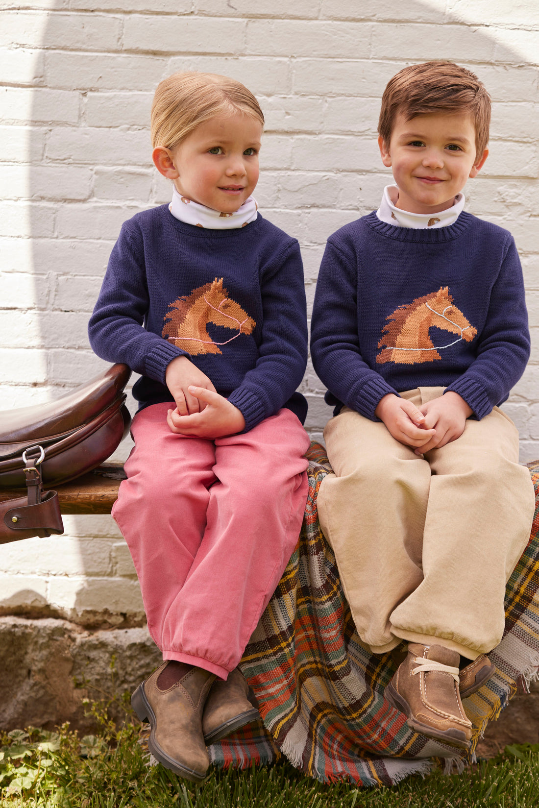 Little English classic childrens clothing girls turtleneck with printed horses
