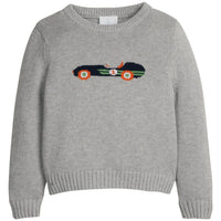 little english classic children's clothing gray sweater with vintage race car motif for boys for fall 