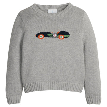 little english classic children's clothing gray sweater with vintage race car motif for boys for fall 