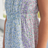 Little English classic knee high dress with a floral pattern in pink, purple, and blue