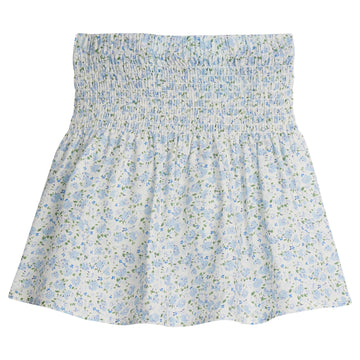 Little English traditional children's clothing, girl's casual skirt for Spring with shirred elastic waistband in blue floral print