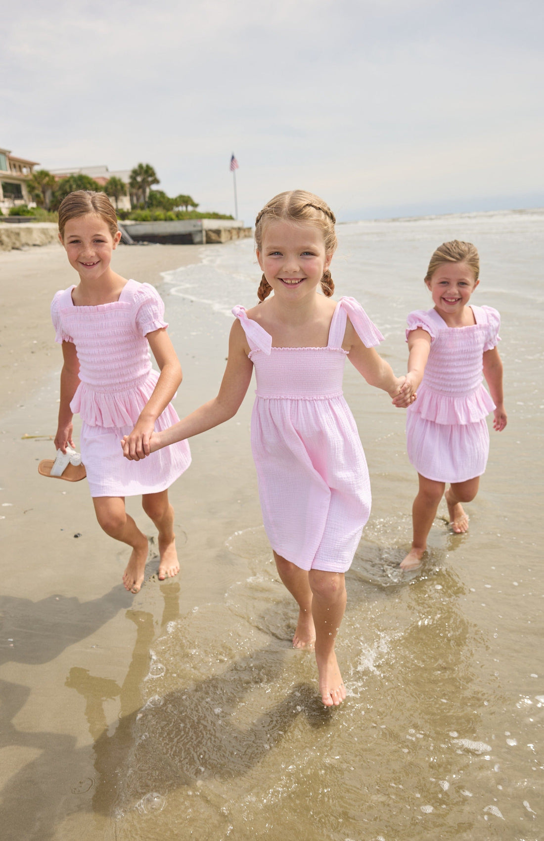 Little English classic leela dress in jaipur pink with smocked details and self tie shoulder straps, for little girl 