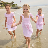 Little English classic leela dress in jaipur pink with smocked details and self tie shoulder straps, for little girl 