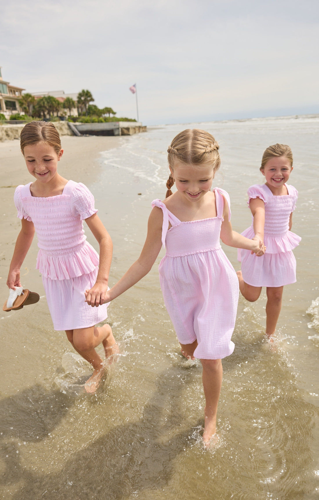 Little English classic leela dress in jaipur pink with smocked details and self tie shoulder straps, for little girl 