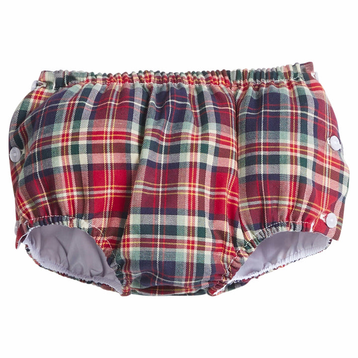 little english classic children's clothing deep red and navy plaid jam panty diaper cover for baby boys