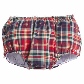 little english classic children's clothing deep red and navy plaid jam panty diaper cover for baby boys
