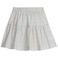 Little English classic childrens clothing tween girls a-line mini skirt in a cream tattersall pattern