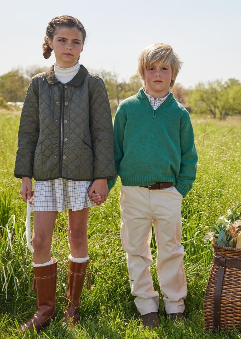 Little English classic childrens clothing boys hunter green quarter zip sweater