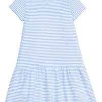 Little English classic children's clothing, girl's short sleeve light blue stripe knit dress with drop waist
