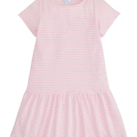Little English classic children's clothing, girl's short sleeve light pink stripe knit dress with drop waist