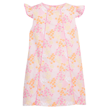 Little English classic children's clothing.  Pink and orange floral dress for Spring, Derby Floral dress for little girl