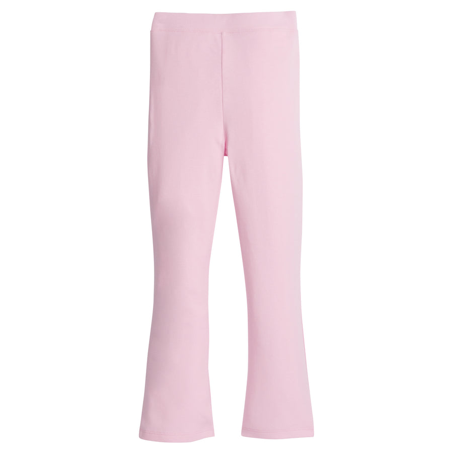Little English girl's light pink knit leggings with flared leg