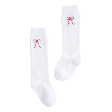 classic childrens clothing girls white knee high socks with embroidered red bow