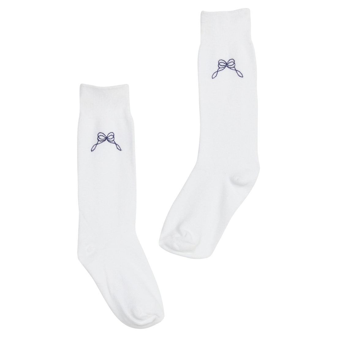 Little English classic kids clothing, white knee high socks with navy bow embroidery for little girls