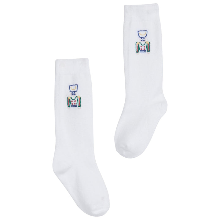 little english classic childrens clothing knee high white socks with embroidered nutcracker