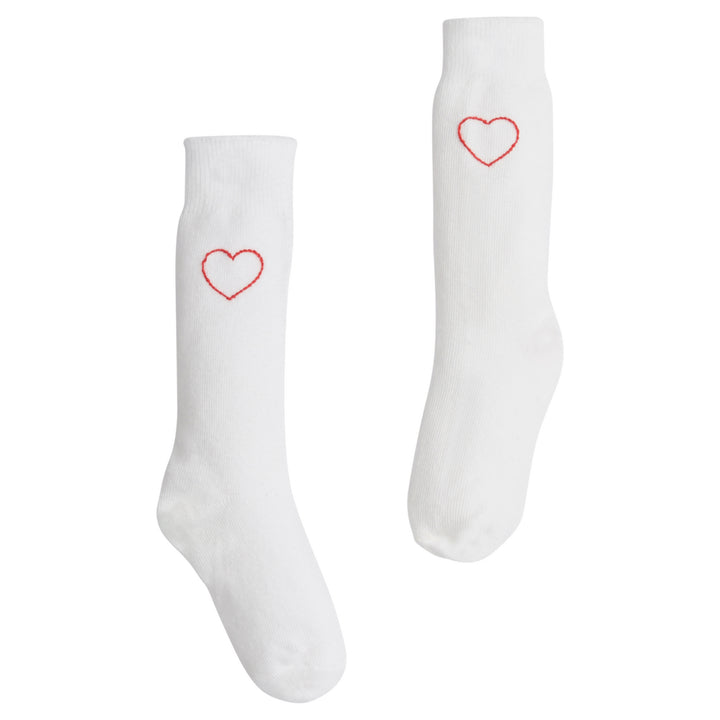 Little English classic embroidered knee high socks for Spring with red hearts for Valentine's Day