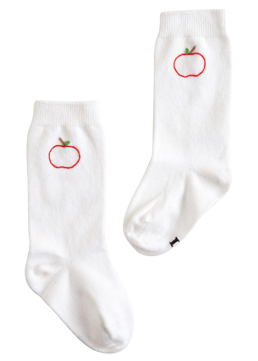 little english classic childrens clothing, unisex white knee high socks with embroidered apples