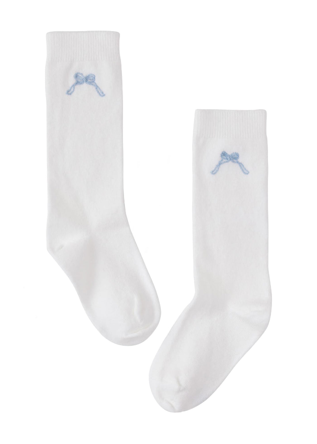 Little English classic kids clothing, white knee high socks with light blue bow embroidery for little girls