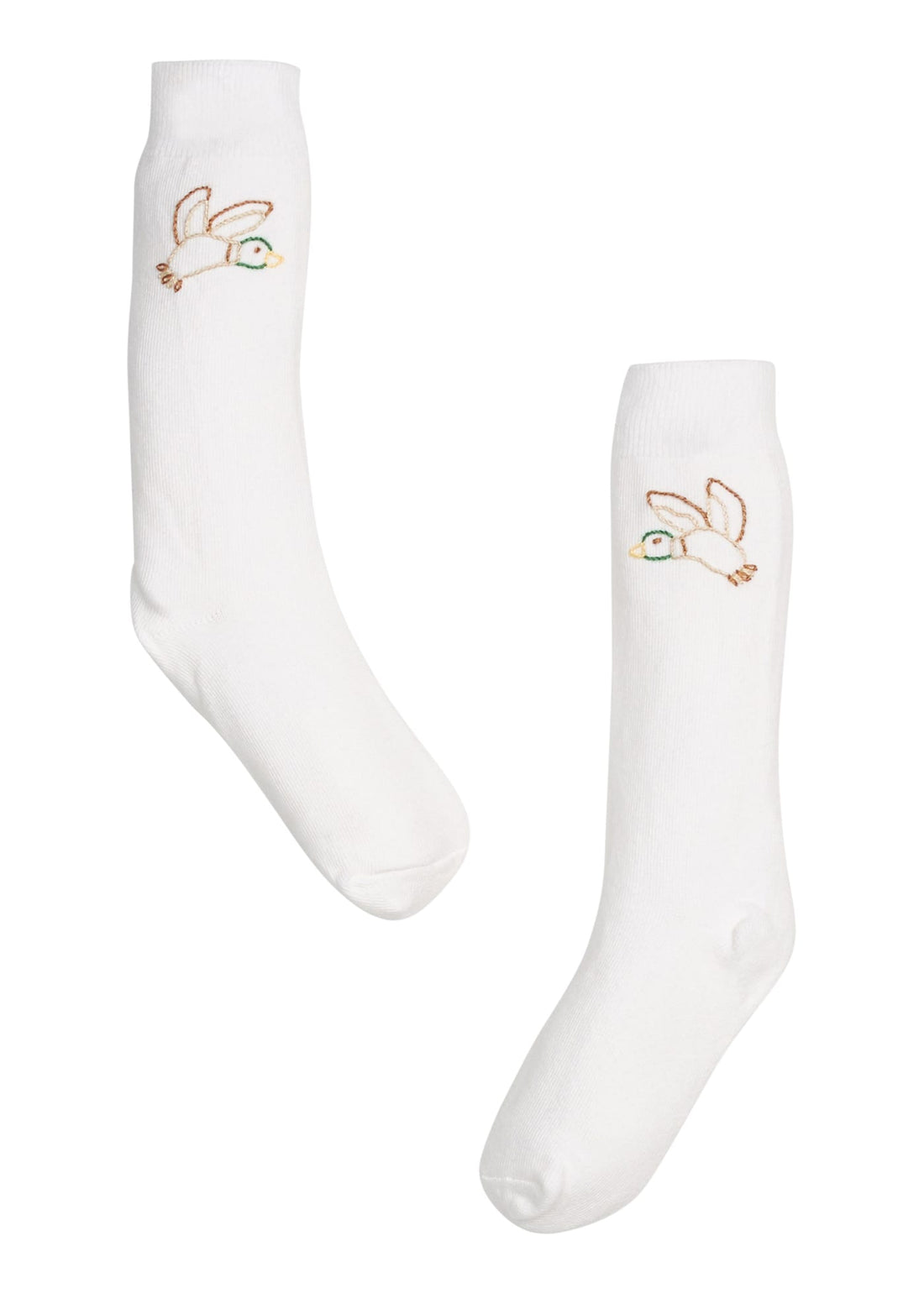 Little English classic kids clothing, white knee high socks with flying mallard embroidery for little boys