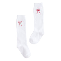 Little English classic kids clothing, white knee high socks with red bow embroidery for little girls