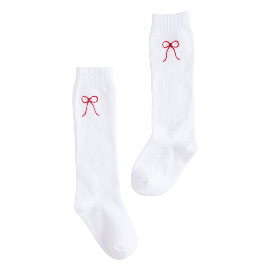 Little English classic kids clothing, white knee high socks with red bow embroidery for little girls