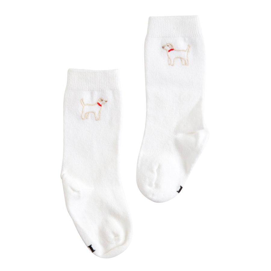Little English classic kids clothing, white knee high socks with lab embroidery for little girls and boys