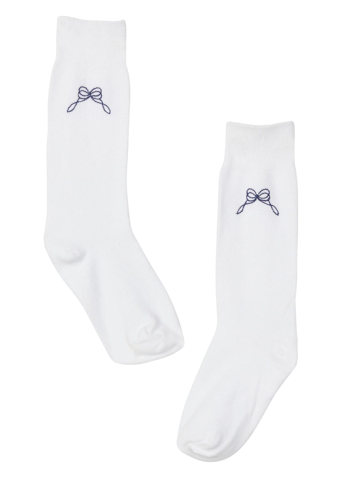 Little English classic kids clothing, white knee high socks with navy bow embroidery for little girls