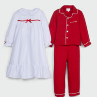 Little English classic flannel style pajama set, kids traditional christmas pajamas in red with coordinating nightgown for girls