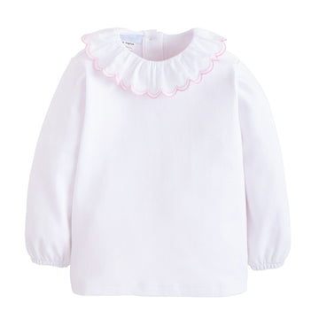 little english classic chidlrens clothing girls white long sleeve blouse with white and pink ruffled collar