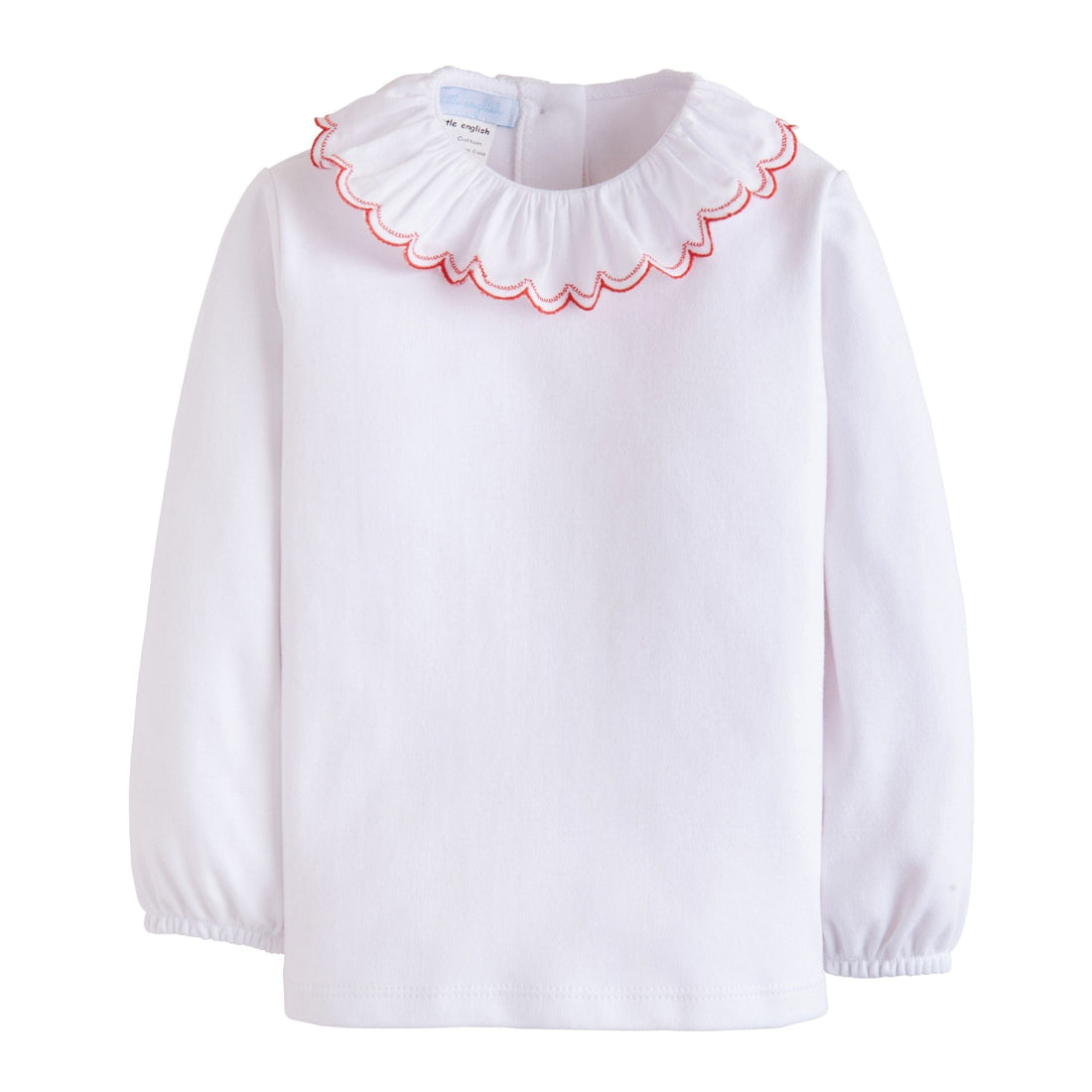 little english classic childrens clothing girls white long sleeve blouse with ruffled white and red collar